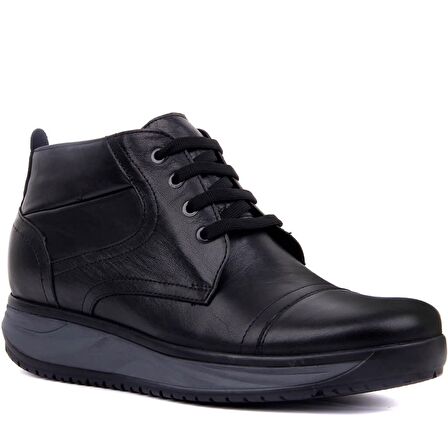 Sail Laker's Küt Burun Orta Topuk Fermuarlı Soğuk Havaya Dayanıklı Günlük Siyah Klasik Bot Deri