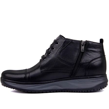 Sail Laker's Küt Burun Orta Topuk Fermuarlı Soğuk Havaya Dayanıklı Günlük Siyah Klasik Bot Deri