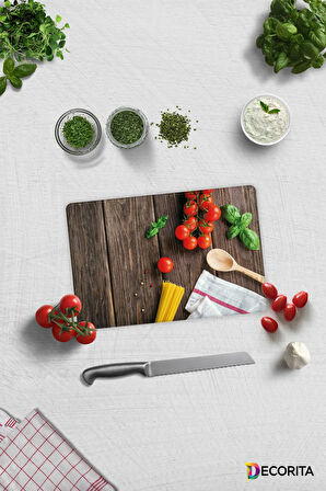 Cam Kesme Tahtası - Cam Kesme Tablası | Ahşap ve Sebzeler | 20cm x 30cm