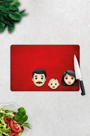 Cam Kesme Tahtası - Cam Kesme Tablası | Emoji Ailesi Anne & Baba & Çocuk | 20cm x 30cm