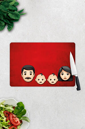 Cam Kesme Tahtası - Cam Kesme Tablası | Emoji Ailesi Anne & Baba & Çocuklar | 20cm x 30cm