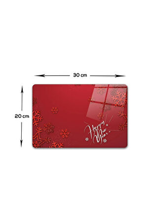 Cam Kesme Tahtası - Cam Kesme Tablası | Happy New Year Kırmızı | 20cm x 30cm