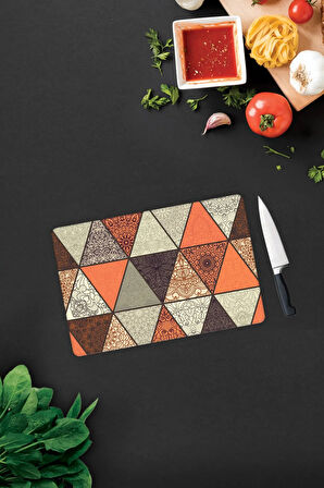 Cam Kesme Tahtası - Cam Kesme Tablası | Toprak Tonları Mandala Desen | 20cm x 30cm