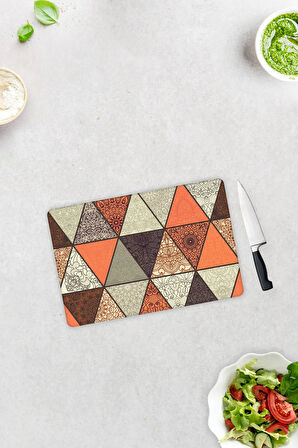Cam Kesme Tahtası - Cam Kesme Tablası | Toprak Tonları Mandala Desen | 20cm x 30cm