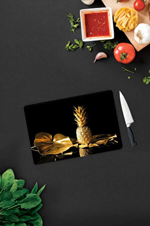 Cam Kesme Tahtası - Cam Kesme Tablası | Altın Ananas | 20cm x 30cm