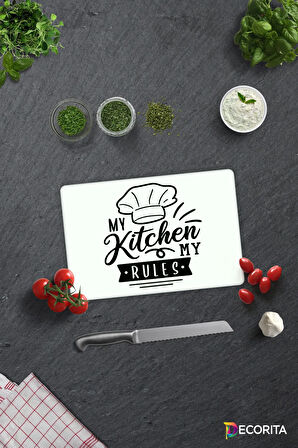 Cam Kesme Tahtası - Cam Kesme Tablası | My Kitchen My Rules | Beyaz Fon | 20cm x 30cm