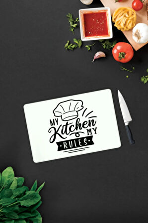 Cam Kesme Tahtası - Cam Kesme Tablası | My Kitchen My Rules | Beyaz Fon | 20cm x 30cm