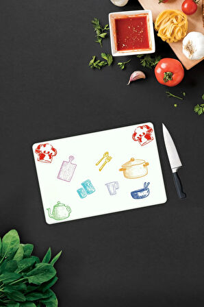 Cam Kesme Tahtası - Cam Kesme Tablası | Renkli Tahta | Beyaz Fon | 20cm x 30cm