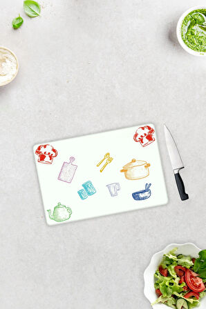 Cam Kesme Tahtası - Cam Kesme Tablası | Renkli Tahta | Beyaz Fon | 20cm x 30cm