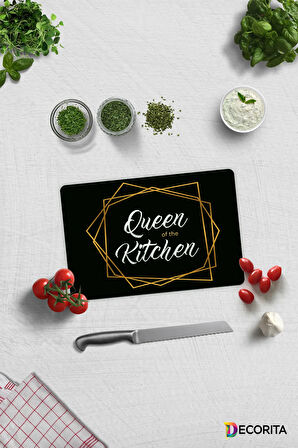 Cam Kesme Tahtası - Cam Kesme Tablası | Queen Of The Kitchen - Siyah | 20cm x 30cm