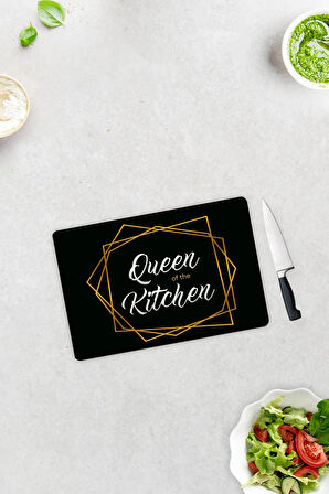 Cam Kesme Tahtası - Cam Kesme Tablası | Queen Of The Kitchen - Siyah | 20cm x 30cm