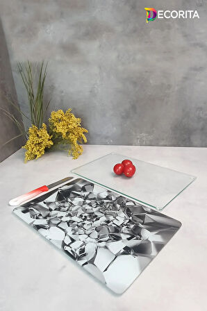 Cam Kesme Tahtası - Cam Kesme Tablası | 2'li Takım | Gümüş Kristal ve Saydam | 20cm x 30cm