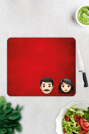 Cam Kesme Tahtası - Cam Kesme Tablası | Emoji Ailesi | Kadın & Erkek | 29cm x 34cm