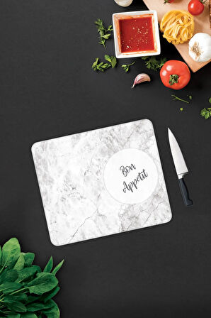 Cam Kesme Tahtası - Cam Kesme Tablası | Guten Apetit - Taş Görünümlü | 29cm x 34cm