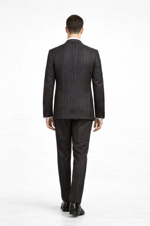 FABIO CASSEL Çizgili Kruvaze Erkek Takım Elbise Slim Fit