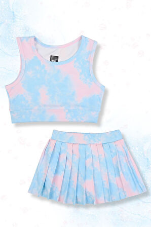 Batik Desenli Şort Etekli Crop Kız Çocuk Sporcu Takım