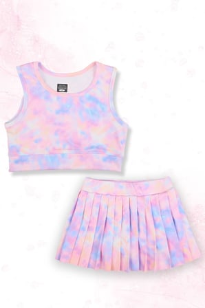 Batik Desenli Şort Etekli Crop Kız Çocuk Sporcu Takım