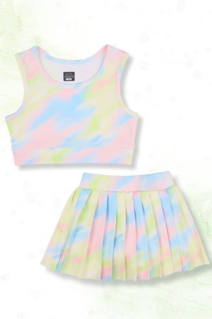 Batik Desenli Şort Etekli Crop Kız Çocuk Sporcu Takım