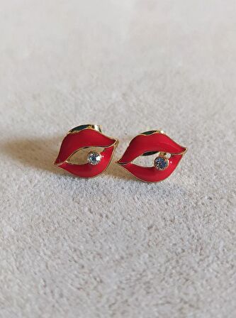 GOLD KAPLAMA DUDAK FİGÜR MİNİMAL KÜPE-KÜPE36