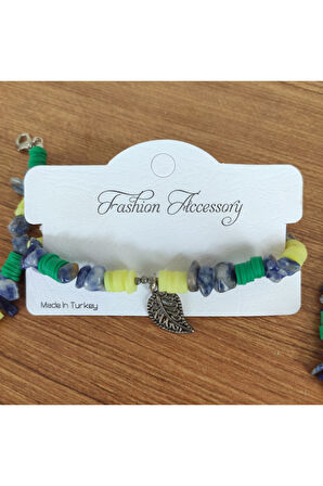 Doğal Sodalit Taşı & Heishi Boncuklu Bohem Yazlık Bileklik - 12591