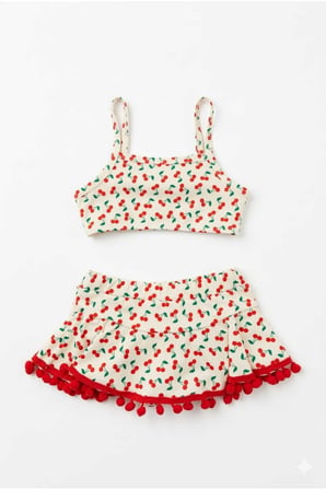 Kiraz Desenli Baskılı Kız Çocuk Mayo Bikini Takım