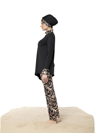 Ruko Maio 22132 Siyah Renk Kadın Desenli Likralı Tesettür Mayo