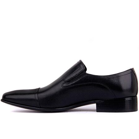 Fosco - Siyah Deri Bağcıksız Erkek Klasik Ayakkabı