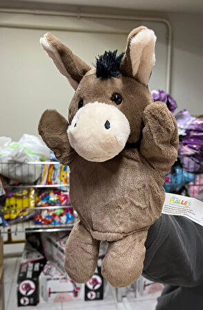 Peluş 25 cm El Kuklası Kahverengi Eşek Kukla