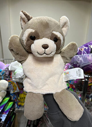 Peluş 25 cm El Kuklası Kahverengi Rakun Kukla