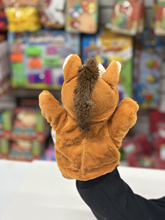 Peluş 25 cm El Kuklası Kahverengi At Kukla