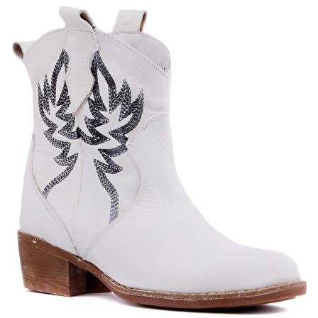 Sail Lakers - Beyaz Deri Nakışlı Kadın Bot