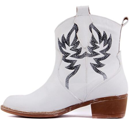 Sail Lakers - Beyaz Deri Nakışlı Kadın Bot