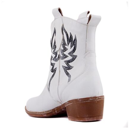 Sail Lakers - Beyaz Deri Nakışlı Kadın Bot