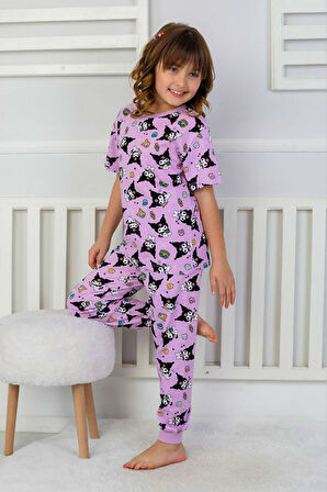 Desenli Kız Çocuk Kısa Kollu Pijama Takımı