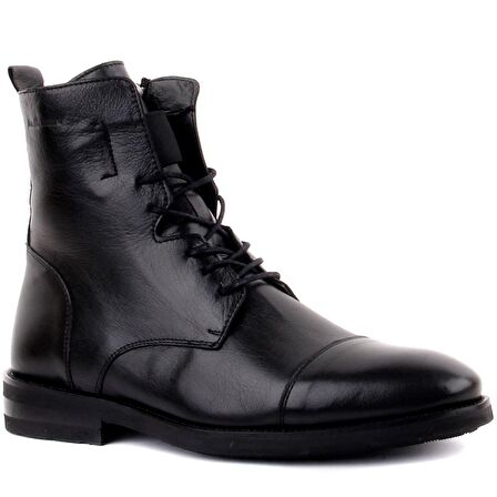 Sail Laker's Sivri Burun Orta Topuk Fermuarlı Soğuk Havaya Dayanıklı Günlük Siyah Klasik Bot Deri