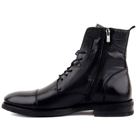 Sail Laker's Sivri Burun Orta Topuk Fermuarlı Soğuk Havaya Dayanıklı Günlük Siyah Klasik Bot Deri