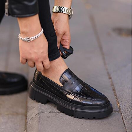 Sail Lakers - Siyah Kroko Deri Erkek Ayakkabı