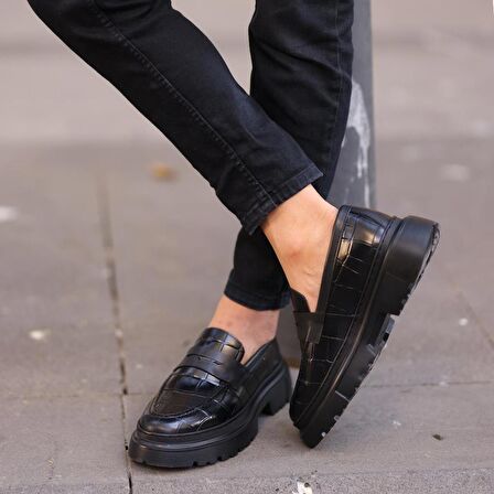 Sail Lakers - Siyah Kroko Deri Erkek Ayakkabı