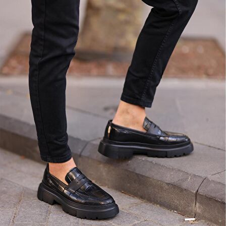 Sail Lakers - Siyah Kroko Deri Erkek Ayakkabı