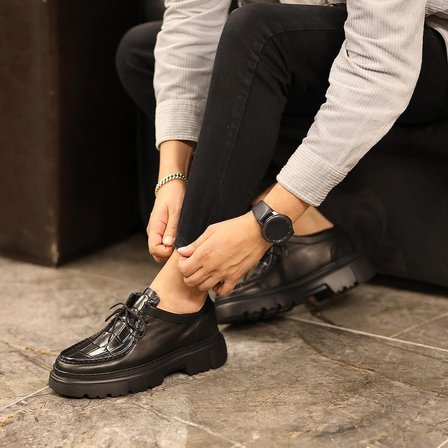 Sail Lakers - Siyah Deri Kroko Detaylı Bağcıklı Erkek Sneaker