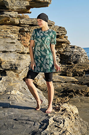 Ruko Maio 23123 Yeşil Renk Kadın Yarım Kol Tesettür Mayo