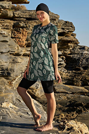 Ruko Maio 23123 Yeşil Renk Kadın Yarım Kol Tesettür Mayo