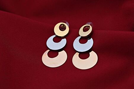 ÖZEL SERİ GOLD/GÜMÜŞ/ROSE ÜÇ RENK DAİRE FİGÜR ÇELİK KÜPE-CLKKP5
