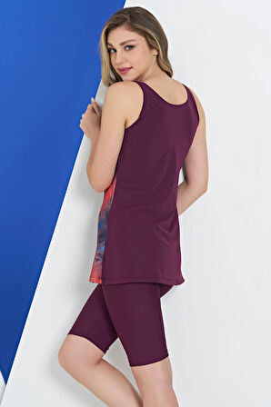 Ruko Maio 2334 Mürdüm Renk Kadın Taytlı Tankini