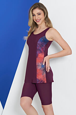 Ruko Maio 2334 Mürdüm Renk Kadın Taytlı Tankini