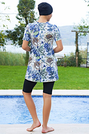 MİRATES ÇİÇEK DESENLİ YARIM KOL MİCRO(ÇABUK KURUYAN)KUMAŞ YARI TESETTÜR MAYO