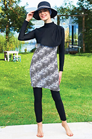 RUKOMAYO SİYAH CEPKEN MODEL LYCRA ( SU İTİCİ VE ÇABUK KURUYAN ) KUMAŞ TESETTÜR MAYO
