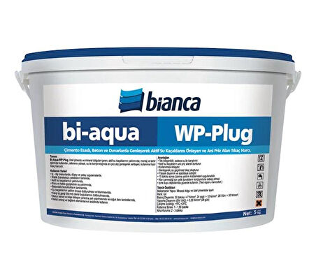 Bianca Bi-Aqua Wp-Plug Çimento Esaslı, Beton ve Duvarlarda Genleşerek Aktif Su Kaçaklarını Önleyen ve Ani Priz Alan Tıkaç Harcı 5 Kg