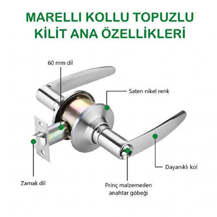 Marelli Kollu Tip Siyah Topuzlu Amerikan Otel tipi kilit anahtarlı