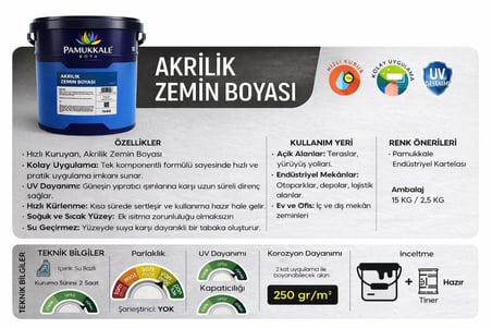 Pamukkale Akrilik Zemin Boyası 2.5 Kg Ral 9007 Alüminyum Gri